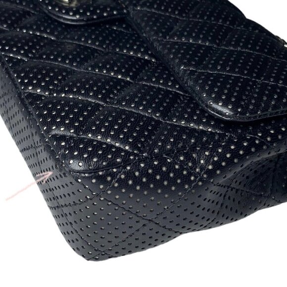 Chanel East West Classic Shoulder Flap Bag Black Quilted Perforated Leather - Picture 13 of 16
